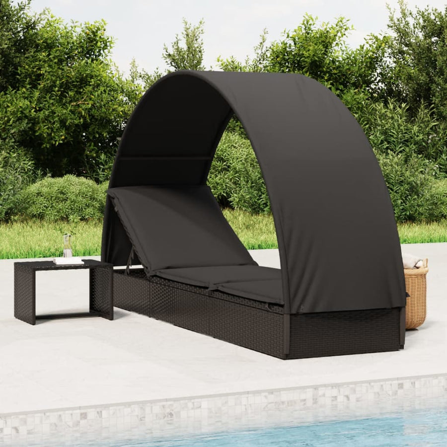 Ligbed Met Rond Dak 2X57X40 Cm Poly Rattan Zwart