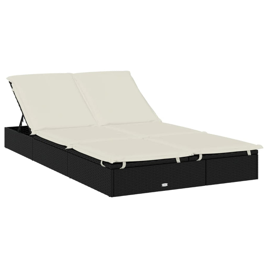Ligbed Met Kussens 2-Persoons Poly Rattan Zwart en crème