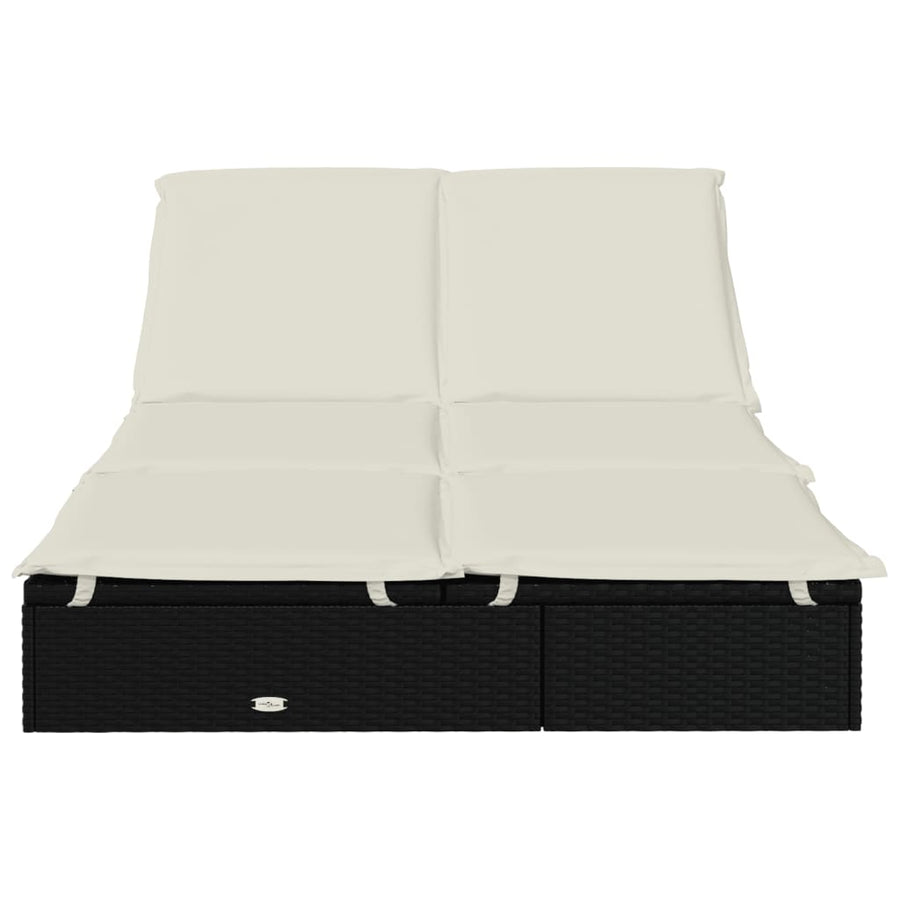 Ligbed Met Kussens 2-Persoons Poly Rattan Zwart en crème