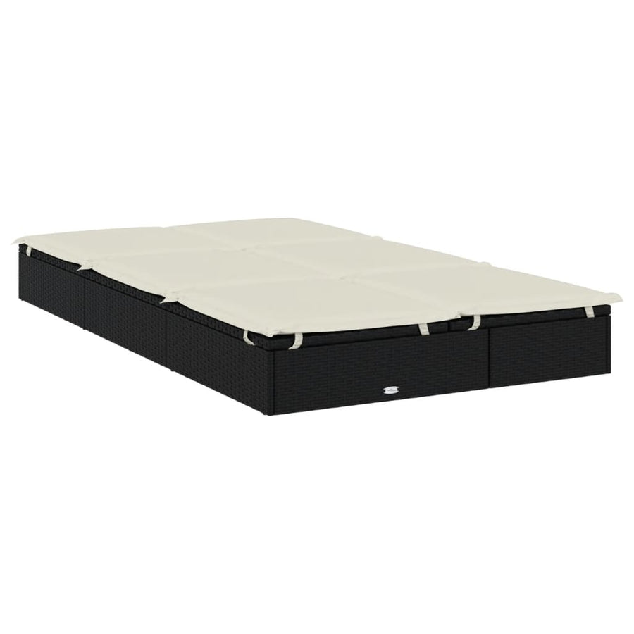 Ligbed Met Kussens 2-Persoons Poly Rattan Zwart en crème
