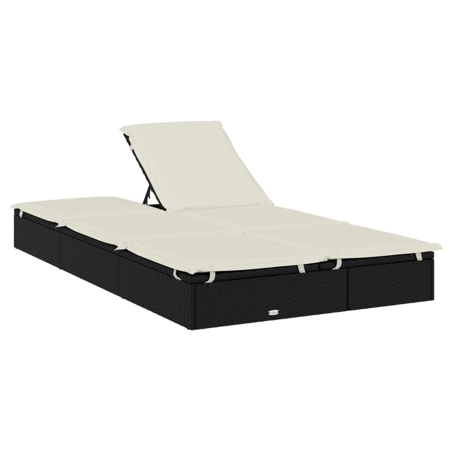 Ligbed Met Kussens 2-Persoons Poly Rattan Zwart en crème