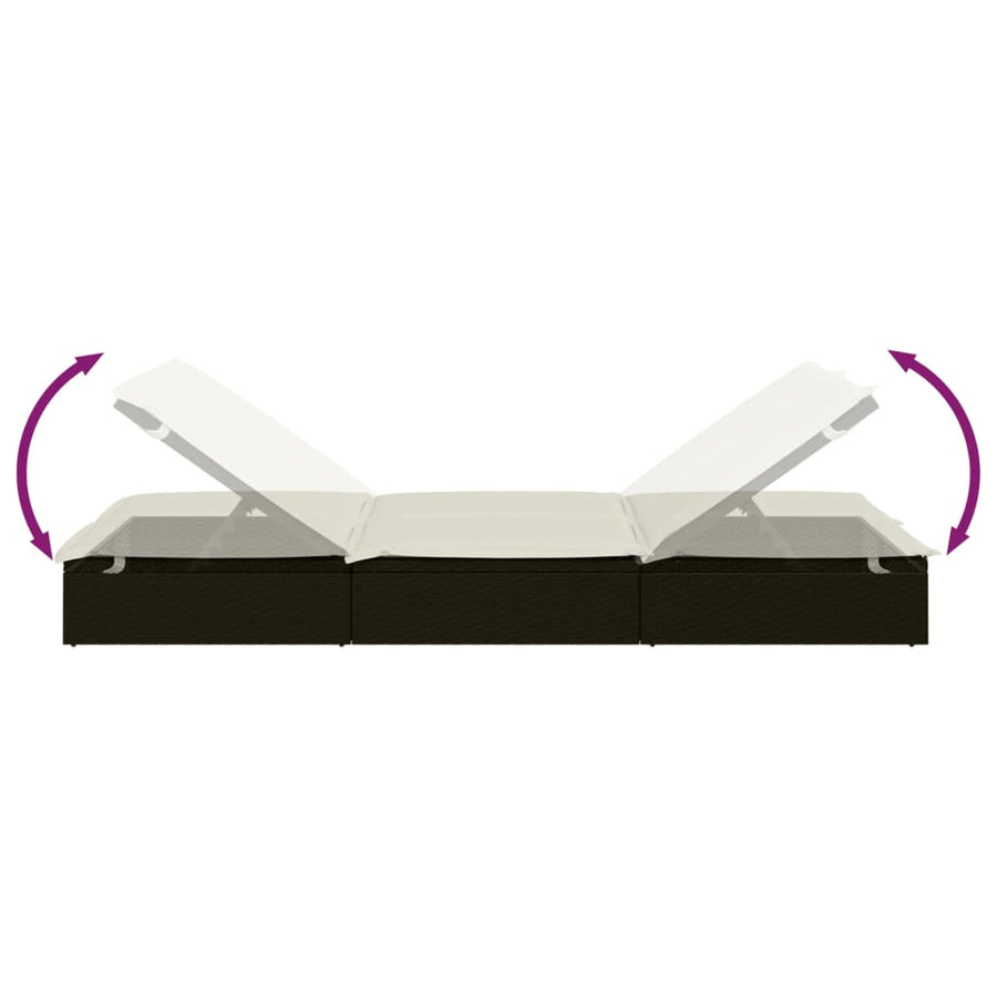 Ligbed Met Kussens 2-Persoons Poly Rattan Zwart en crème