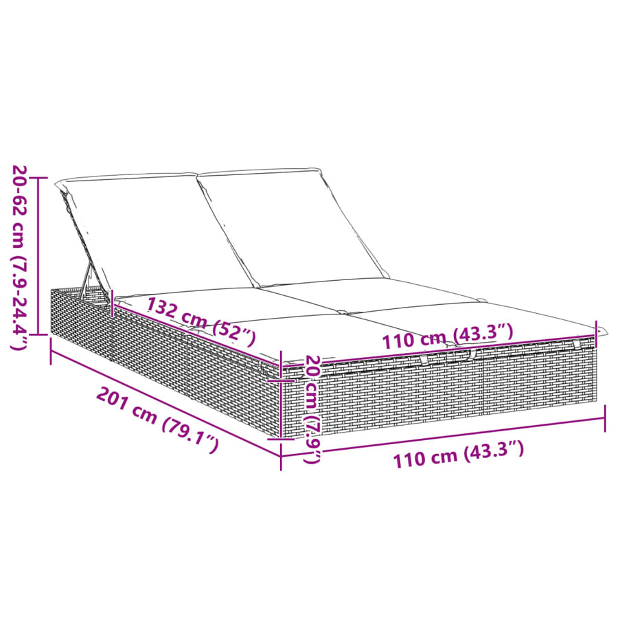 Ligbed Met Kussens 2-Persoons Poly Rattan Zwart en crème