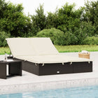 Sun lounger with cushions 2-person poly rattan black