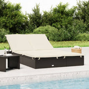 Sun lounger with cushions 2-person poly rattan black