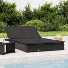 Sun lounger with cushions 2-person poly rattan black