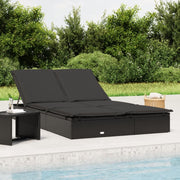 Sun lounger with cushions 2-person poly rattan black