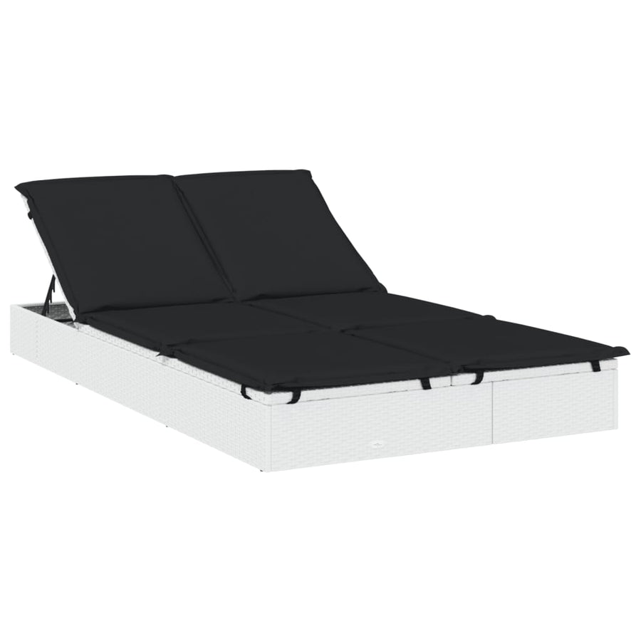 Ligbed met kussens 2-persoons poly rattan wit