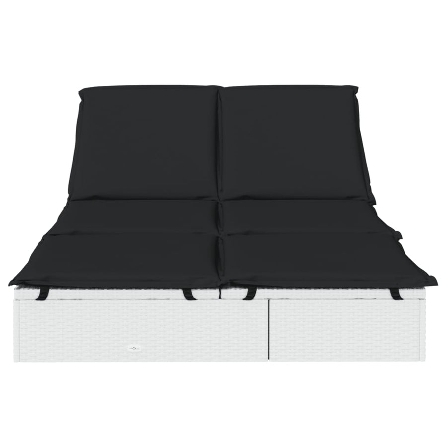 Ligbed met kussens 2-persoons poly rattan wit