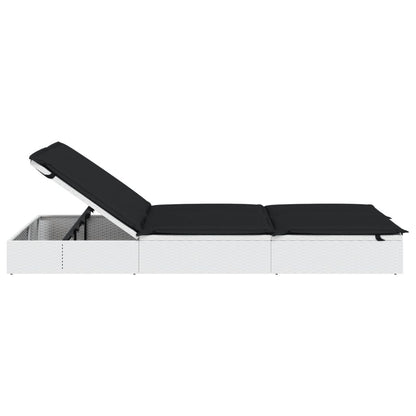 Ligbed met kussens 2-persoons poly rattan wit