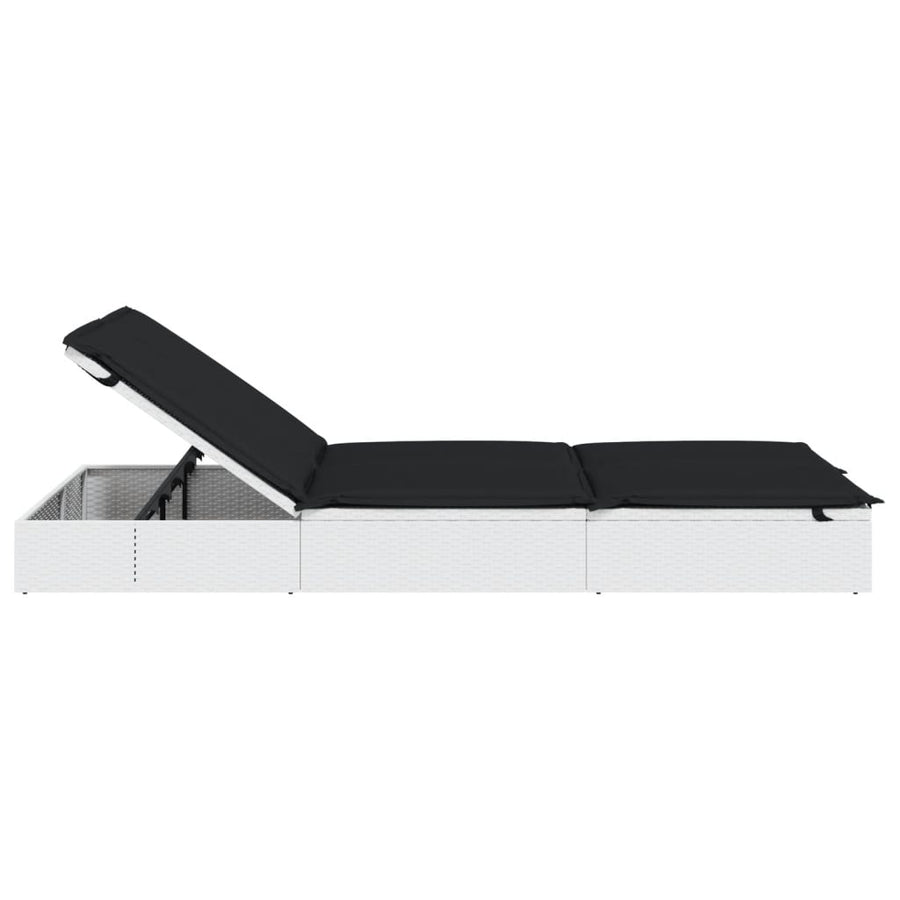 Ligbed met kussens 2-persoons poly rattan wit