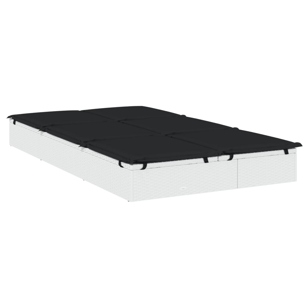 Ligbed met kussens 2-persoons poly rattan wit