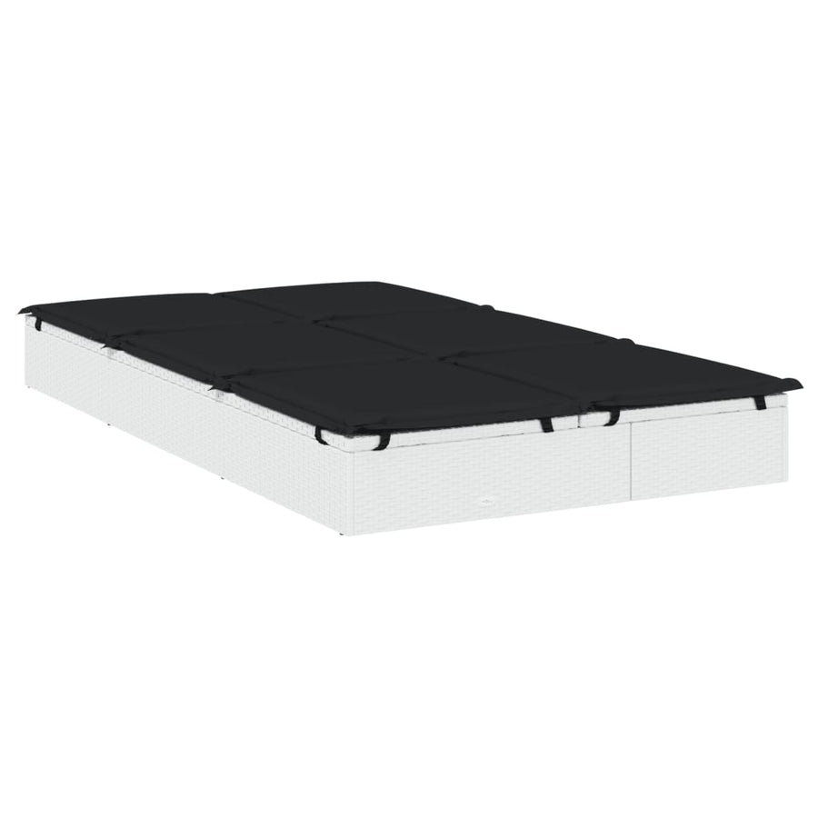 Ligbed met kussens 2-persoons poly rattan wit