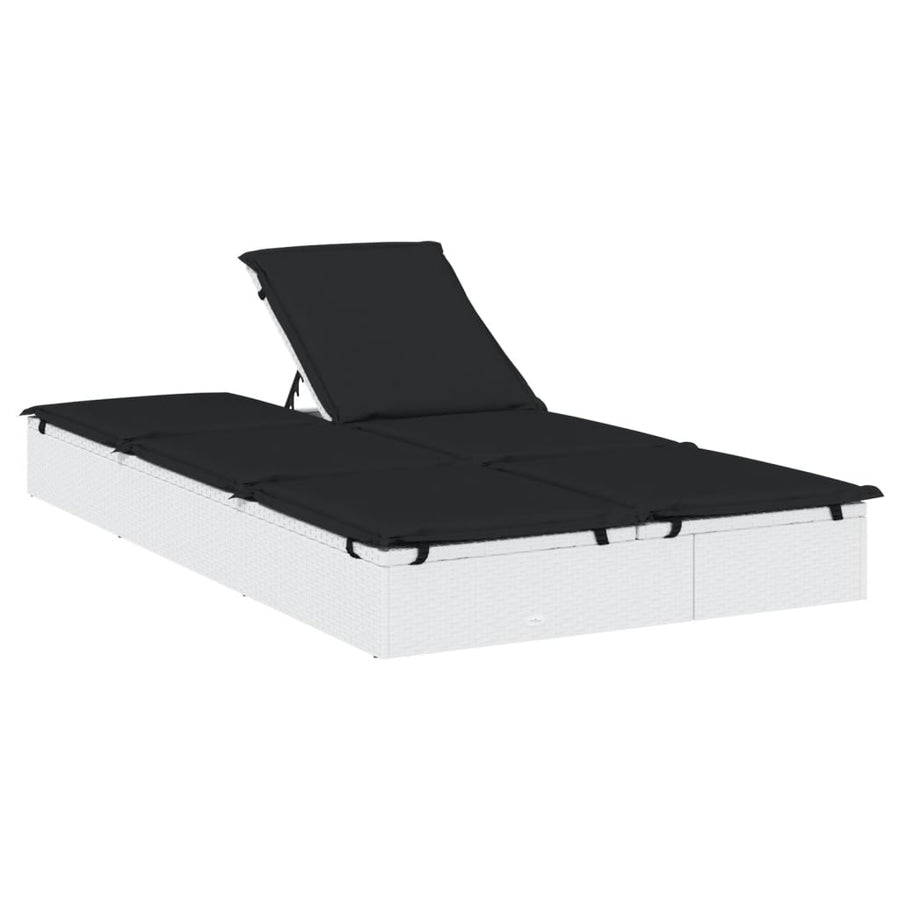 Ligbed met kussens 2-persoons poly rattan wit