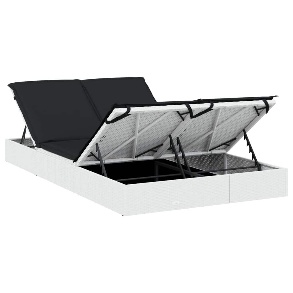 Ligbed met kussens 2-persoons poly rattan wit