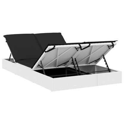 Ligbed met kussens 2-persoons poly rattan wit