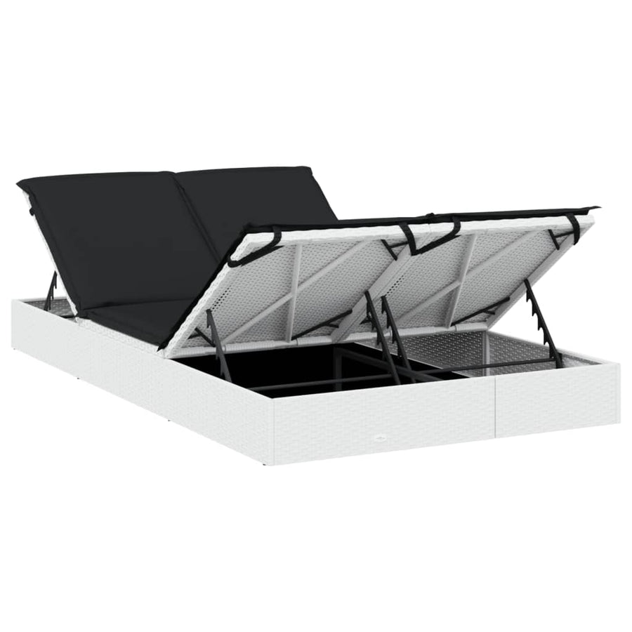 Ligbed met kussens 2-persoons poly rattan wit