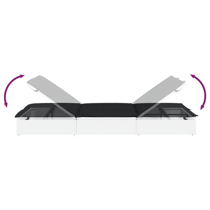 Ligbed met kussens 2-persoons poly rattan wit