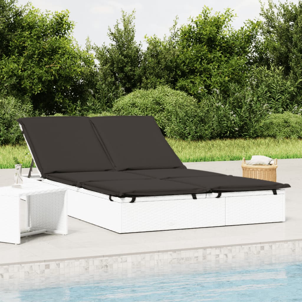 Ligbed met kussens 2-persoons poly rattan wit