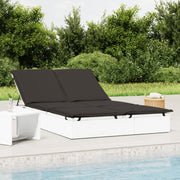 Sun lounger with cushions 2-person poly rattan white