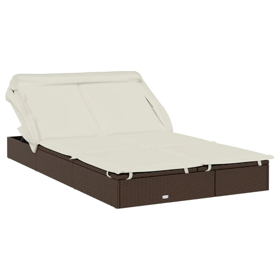 Ligbed 2-persoons met dak 213x118x97 cm poly rattan bruin Bruin