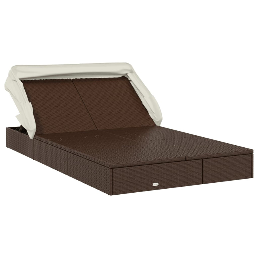 Ligbed 2-persoons met dak 213x118x97 cm poly rattan bruin Bruin