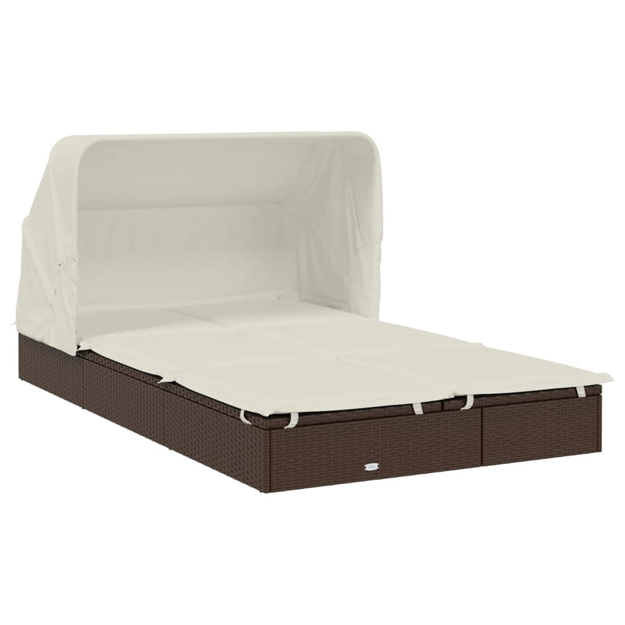 Ligbed 2-persoons met dak 213x118x97 cm poly rattan bruin Bruin