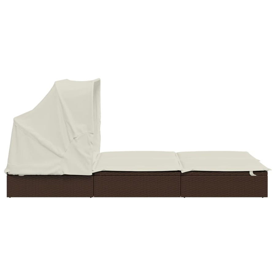 Ligbed 2-persoons met dak 213x118x97 cm poly rattan bruin Bruin