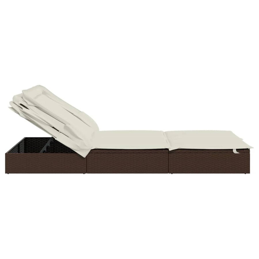 Ligbed 2-persoons met dak 213x118x97 cm poly rattan bruin Bruin