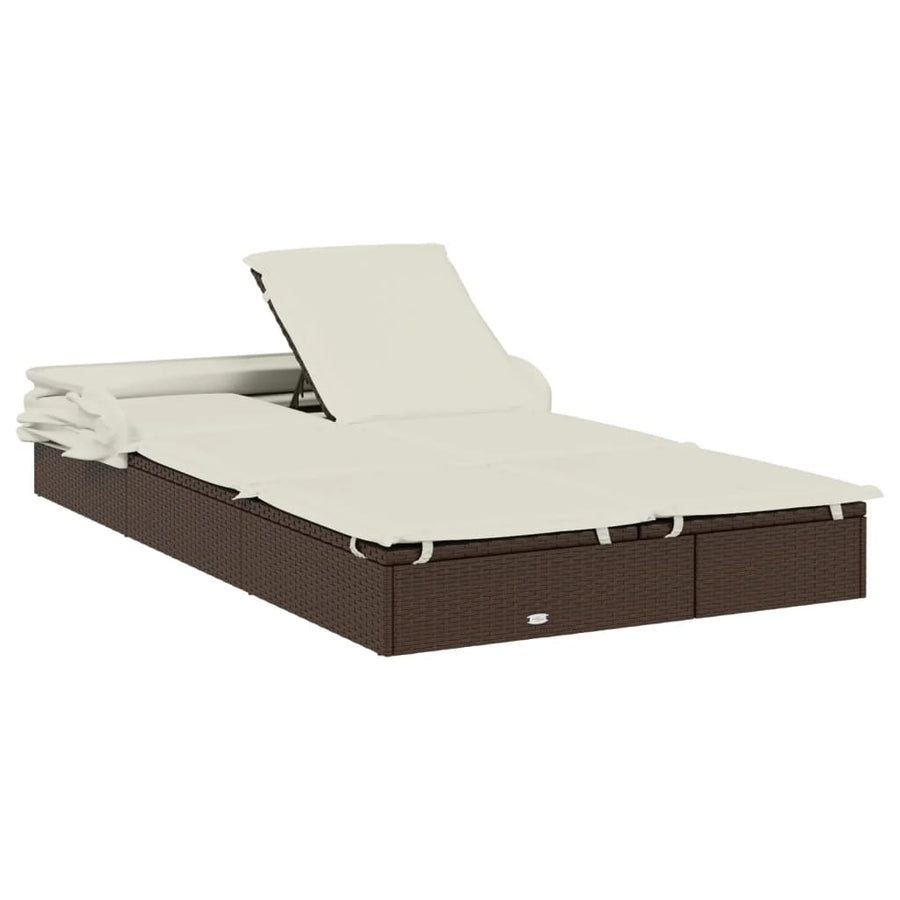 Ligbed 2-persoons met dak 213x118x97 cm poly rattan bruin Bruin