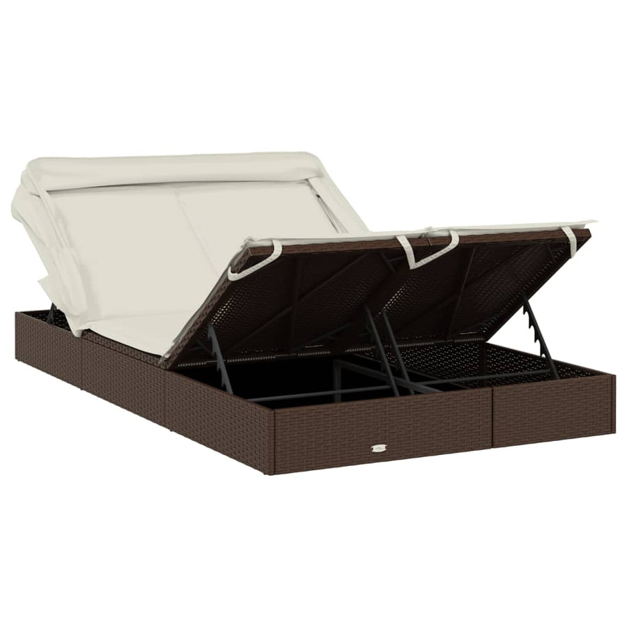 Ligbed 2-persoons met dak 213x118x97 cm poly rattan bruin Bruin