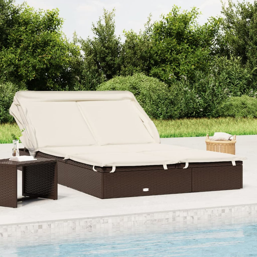 Ligbed 2-persoons met dak 213x118x97 cm poly rattan bruin Bruin