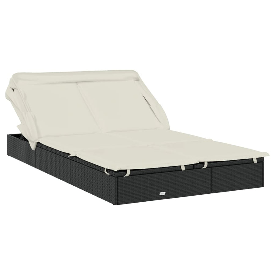 Ligbed 2-Persoons Met Dak 23X8X97 Cm Poly Rattan Zwart en wit