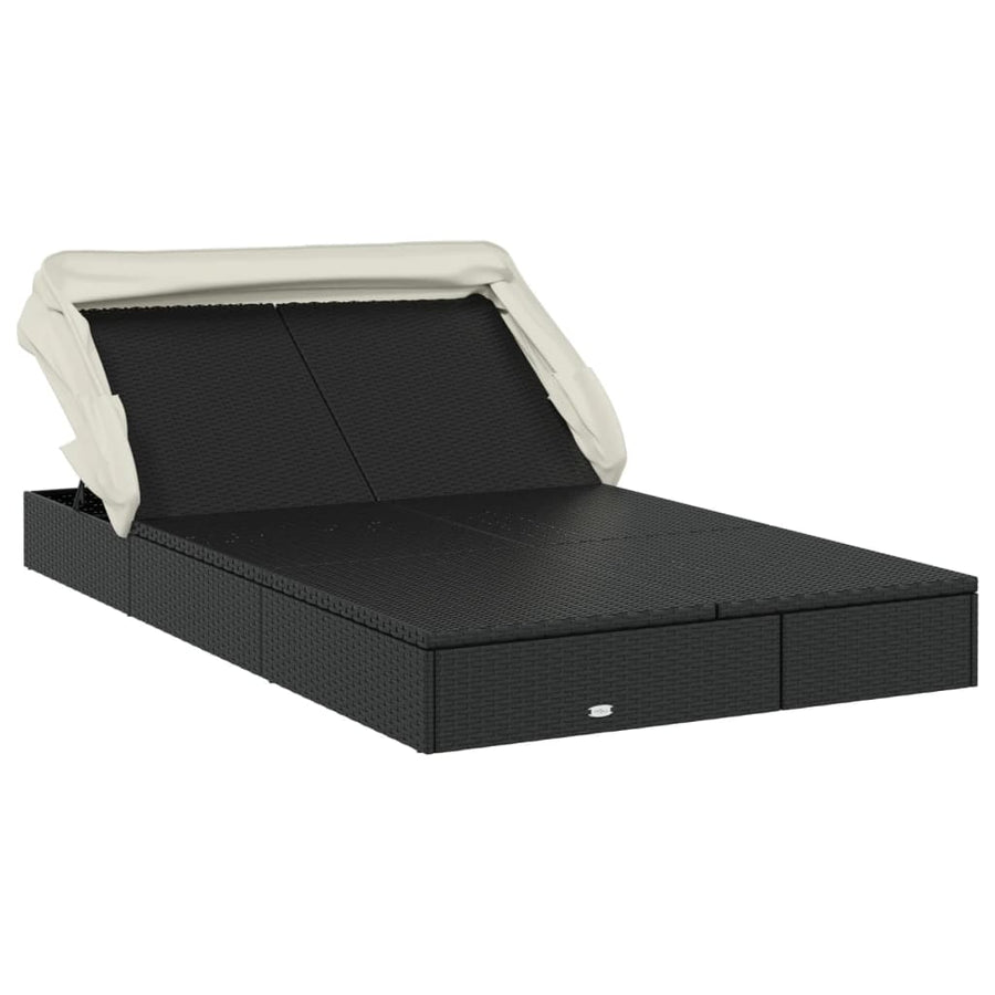 Ligbed 2-Persoons Met Dak 23X8X97 Cm Poly Rattan Zwart en wit