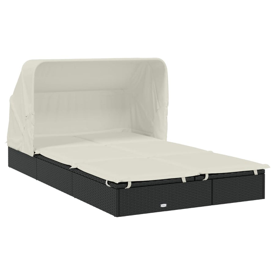 Ligbed 2-Persoons Met Dak 23X8X97 Cm Poly Rattan Zwart en wit