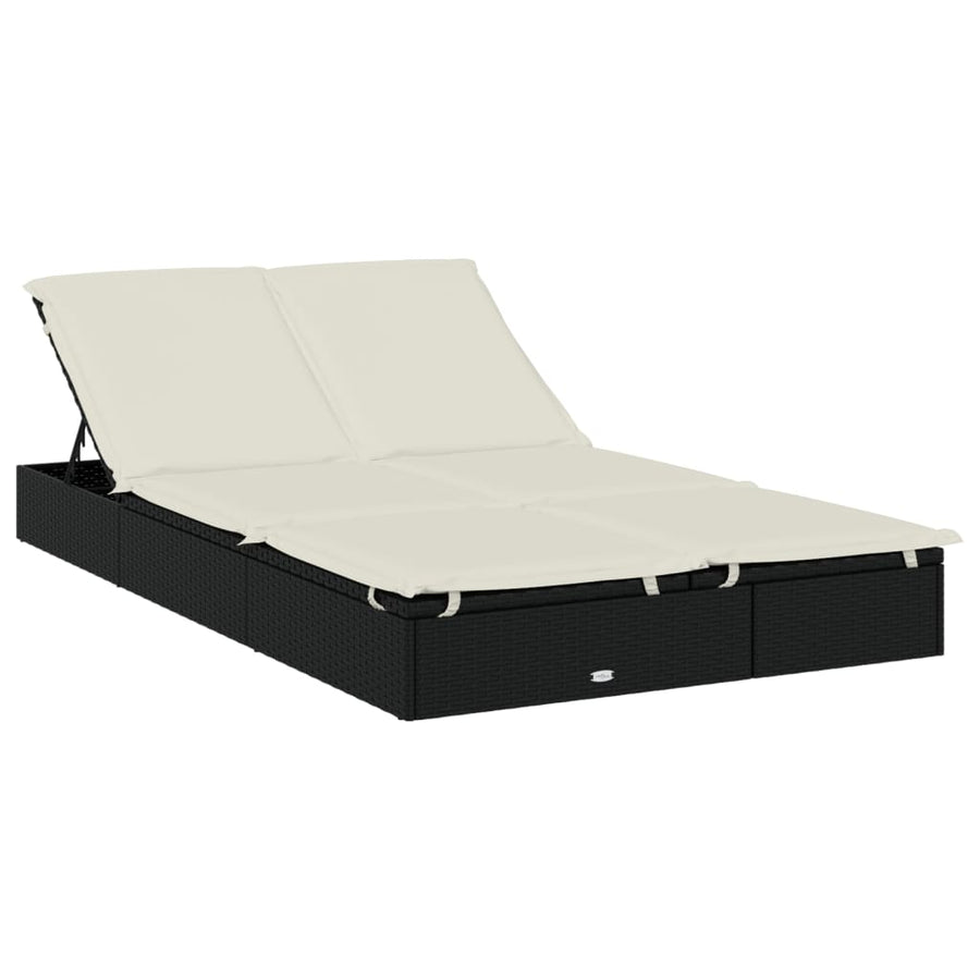 Ligbed 2-Persoons Met Dak 23X8X97 Cm Poly Rattan Zwart en wit