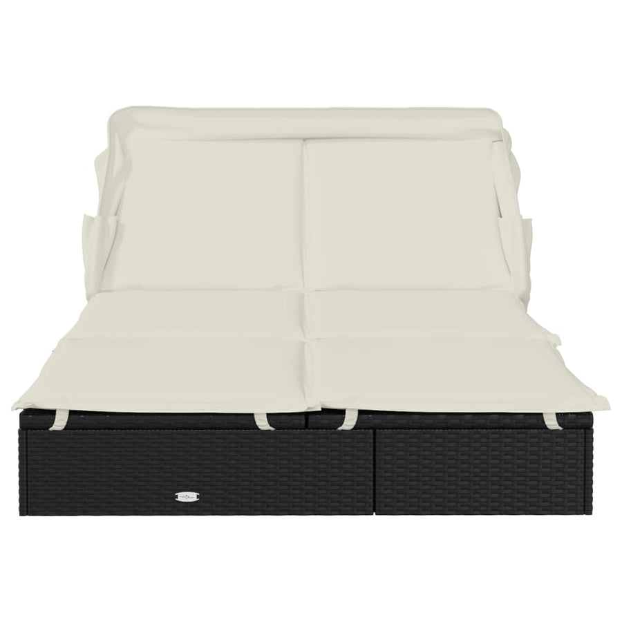 Ligbed 2-Persoons Met Dak 23X8X97 Cm Poly Rattan Zwart en wit