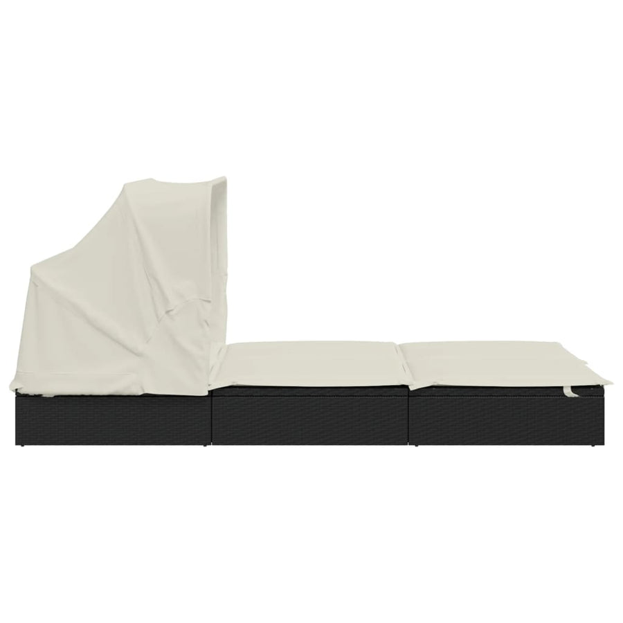 Ligbed 2-Persoons Met Dak 23X8X97 Cm Poly Rattan Zwart en wit