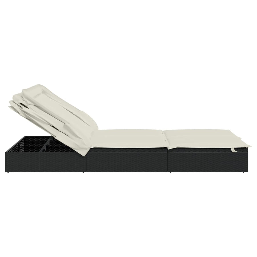 Ligbed 2-Persoons Met Dak 23X8X97 Cm Poly Rattan Zwart en wit