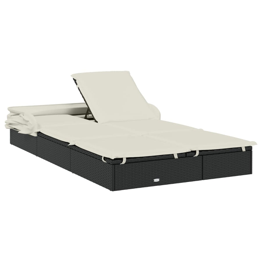 Ligbed 2-Persoons Met Dak 23X8X97 Cm Poly Rattan Zwart en wit
