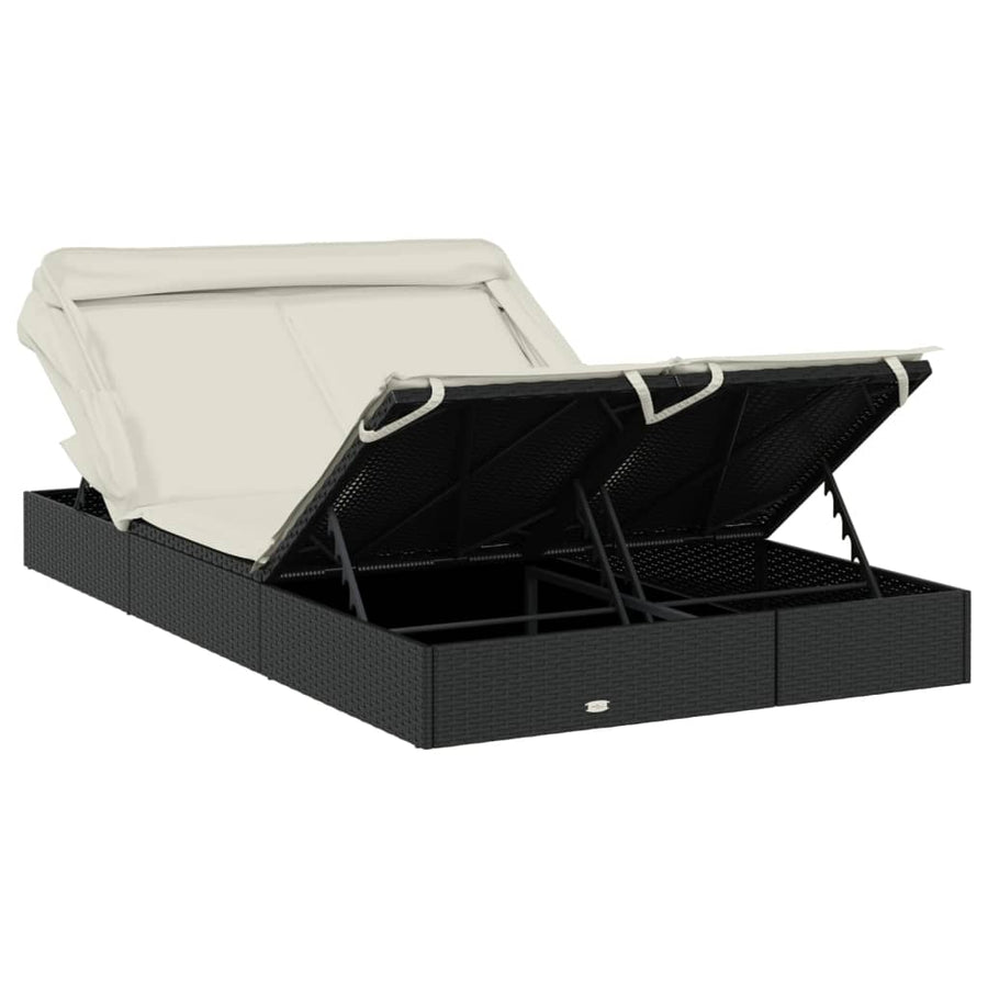 Ligbed 2-Persoons Met Dak 23X8X97 Cm Poly Rattan Zwart en wit