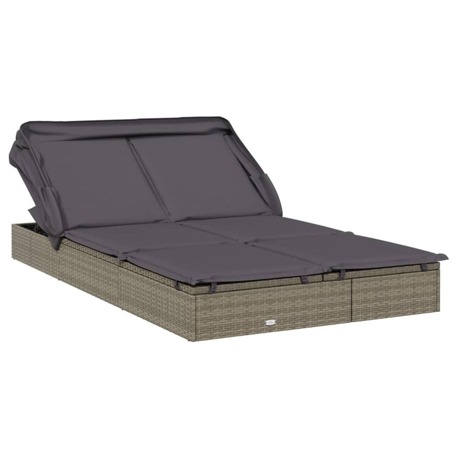 Ligbed 2-Persoons Met Dak 23X8X97 Cm Poly Rattan Grijs