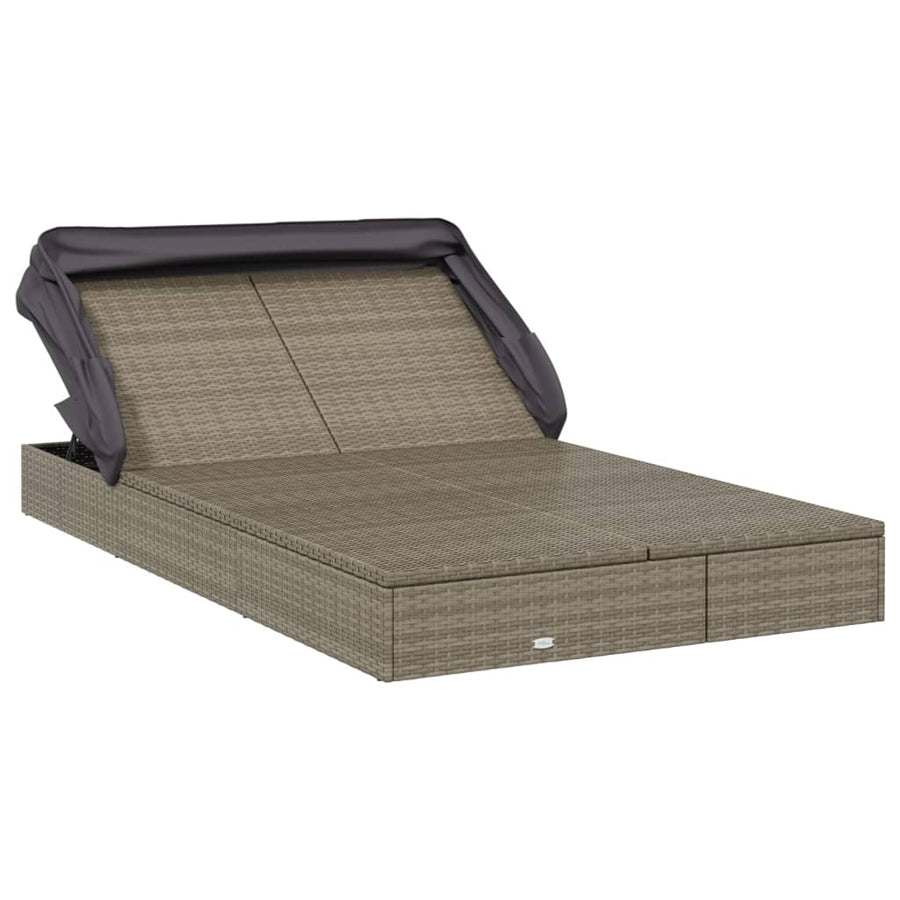 Ligbed 2-Persoons Met Dak 23X8X97 Cm Poly Rattan Grijs