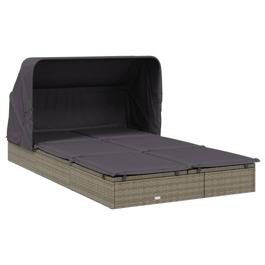 Ligbed 2-Persoons Met Dak 23X8X97 Cm Poly Rattan Grijs