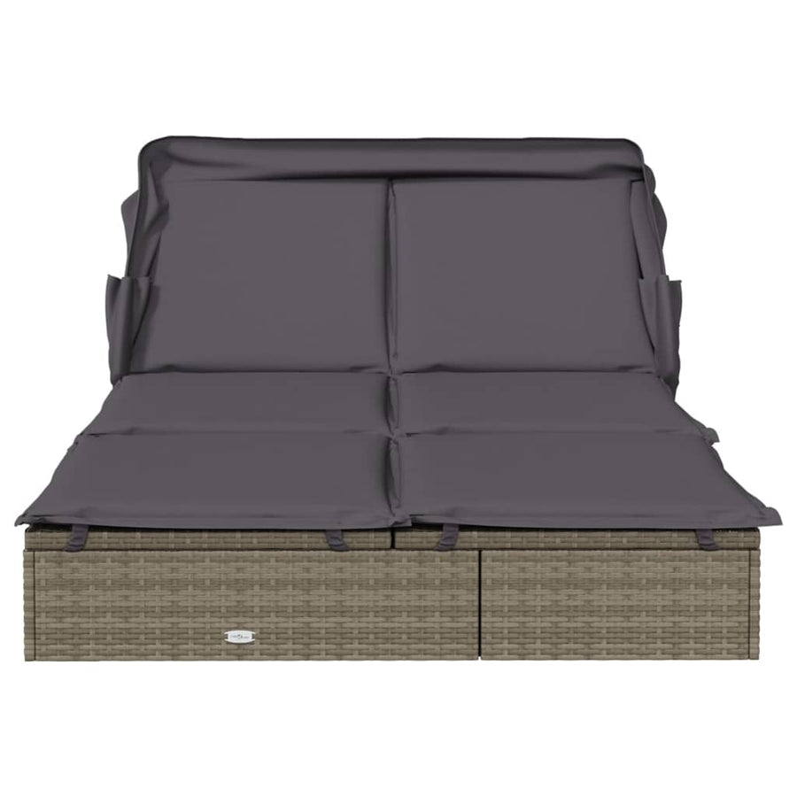 Ligbed 2-Persoons Met Dak 23X8X97 Cm Poly Rattan Grijs