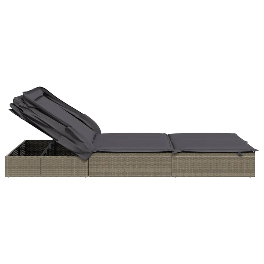 Ligbed 2-Persoons Met Dak 23X8X97 Cm Poly Rattan Grijs