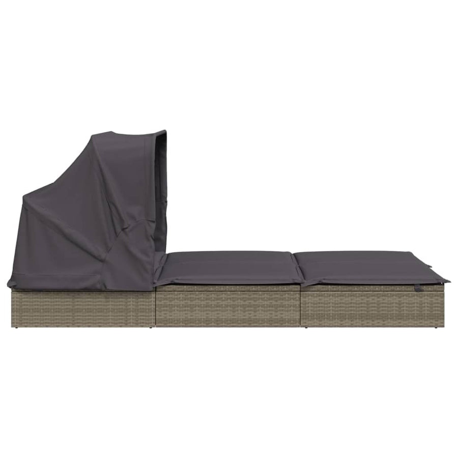 Ligbed 2-Persoons Met Dak 23X8X97 Cm Poly Rattan Grijs