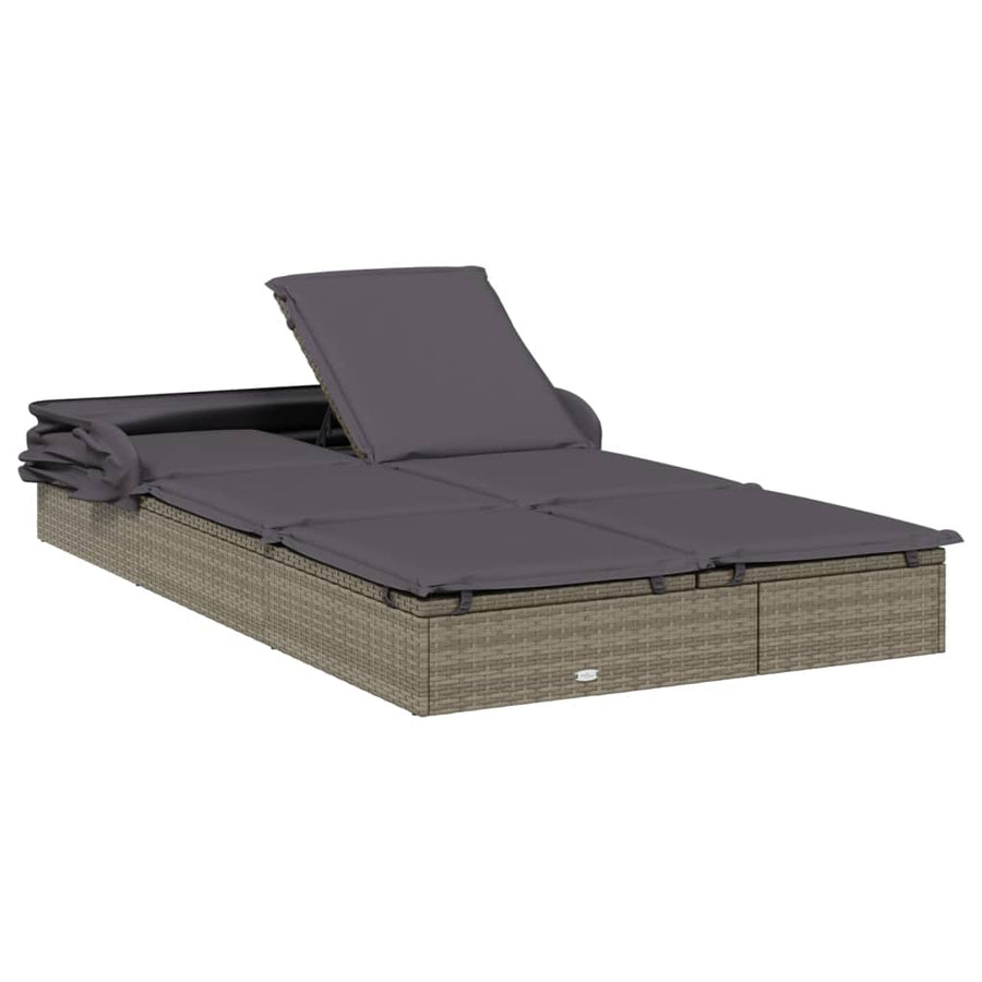 Ligbed 2-Persoons Met Dak 23X8X97 Cm Poly Rattan Grijs