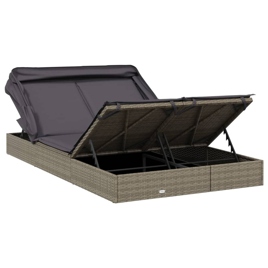 Ligbed 2-Persoons Met Dak 23X8X97 Cm Poly Rattan Grijs