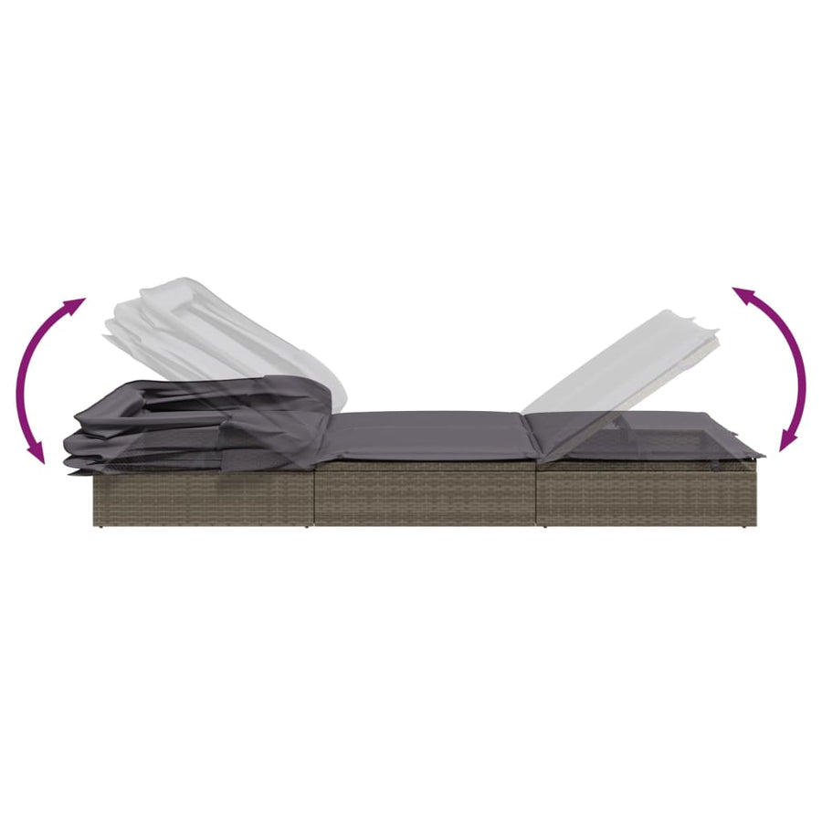 Ligbed 2-Persoons Met Dak 23X8X97 Cm Poly Rattan Grijs